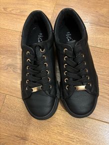 Black & Gold Faux Leather Trainers Size 5