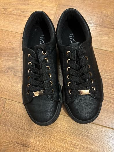 Black & Gold Faux Leather Trainers Size 5