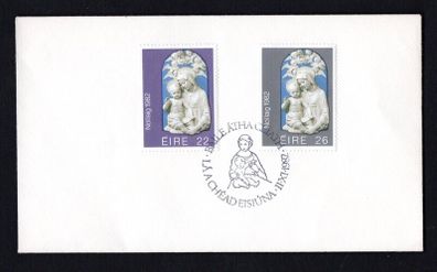 1982 Ireland Christmas Stamps on plain Envelope with First Day Cover (FDC) Pictorial Dublin Cancel