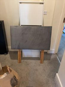 Headboard single bed grey plush