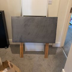 Headboard single bed grey plush