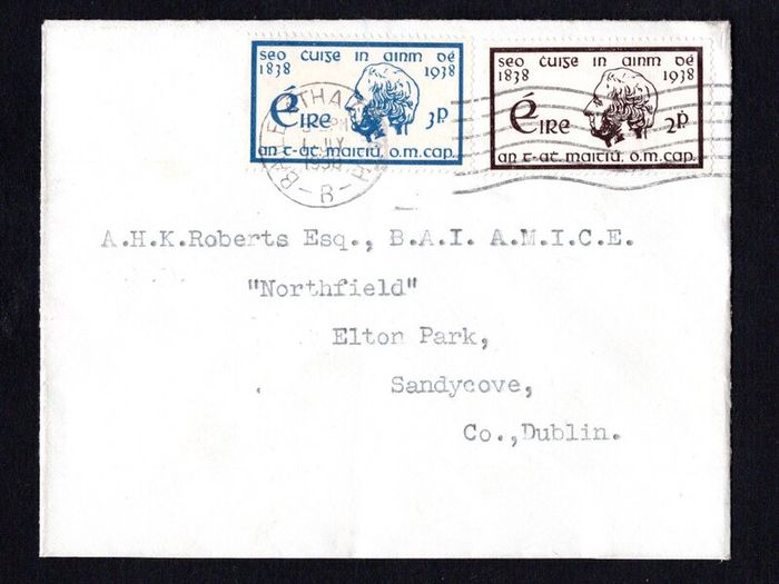 1938 Ireland Father Matthew (Centenary of the Temperance Crusade) Commemorative Stamps Typed addressed First Day Cover (FDC) with Baile Atha Cliath (Dublin) cancel