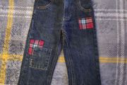 Vintage Y2K OshKosh Dark Wash Tartan Patch Jeans 18 Months