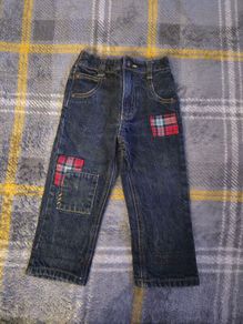 Vintage Y2K OshKosh Dark Wash Tartan Patch Jeans 18 Months