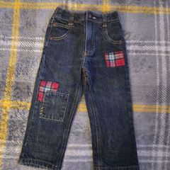 Vintage Y2K OshKosh Dark Wash Tartan Patch Jeans 18 Months