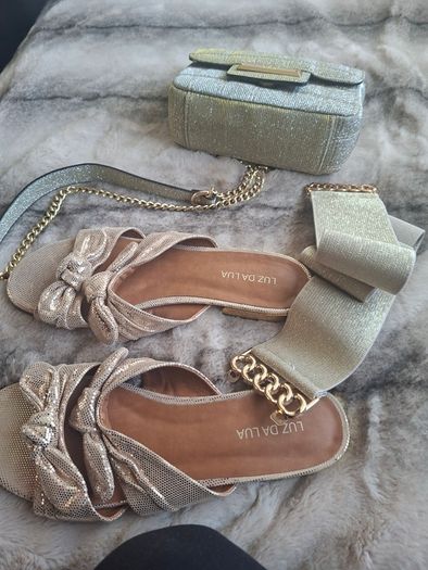 Gold Flats, Bag & Belt Bundle.