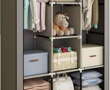 NEW SALE | Canvas Wardrobe Cupboard Clothes Storage Organiser With 2 Hanging Rail and 6 Shelves,Grey