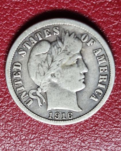 Usa 1 Barber Dime 10 Cents 1916 Philadelphia Silver