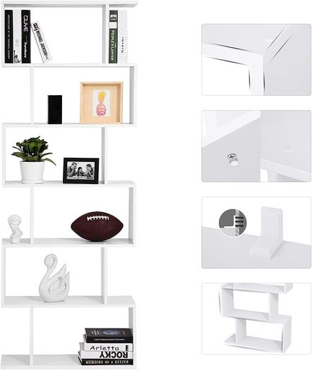 New 6-Tier Wooden Bookcase Storage (White) - FREE P&P