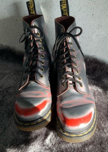 Vintage Dr Martens / Docs Size 5 1460 Rub Off Leather Boots in Acid Red, Navy and White