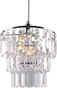 Modern 3 Tier Ceiling Pendant Light Shade,Polish Chrome Frame with Clear Acrylic Jewel Droplets,Non Electric Chrome Chandelier Light Shade (FREE POSTAGE)