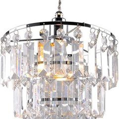 Modern 3 Tier Ceiling Pendant Light Shade,Polish Chrome Frame with Clear Acrylic Jewel Droplets,Non Electric Chrome Chandelier Light Shade (FREE POSTAGE)