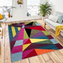 Multicoloured Large Rugs for Living Room Soft Thick Colorful Bedroom Rug Geometric Design Door & Floor Mat (Polygone, 160 x 230 cm)