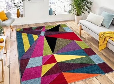 Multicoloured Large Rugs for Living Room Soft Thick Colorful Bedroom Rug Geometric Design Door & Floor Mat (Polygone, 160 x 230 cm)
