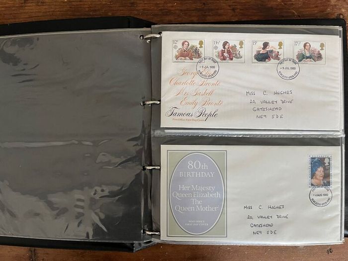 Collection of  81 UK First Day Cover stamps 1980 to 1986 in album plus 10 extra pages