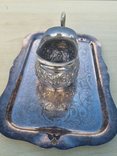 Viking Plate / Made in Canada / E.P. Brass creamer and tray