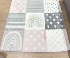 Kids Bedroom Rug 160x220cm Pink Grey Rainbow Excellent Condition