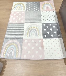Kids Bedroom Rug 160x220cm Pink Grey Rainbow Excellent Condition