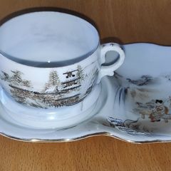 Vintage Japanese eggshell porcelain teacup with saucer