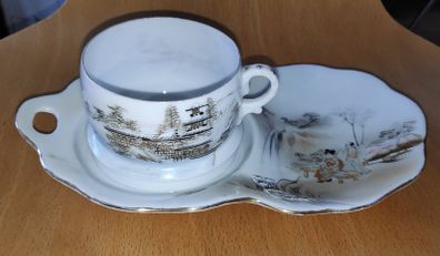 Vintage Japanese eggshell porcelain teacup with saucer