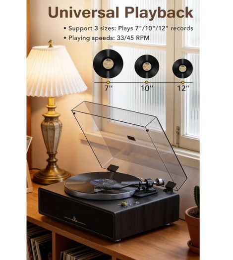 Retrolife Turntable with Integrated Speakers Belt Drive 33/45 RPM Vinyl Record Player