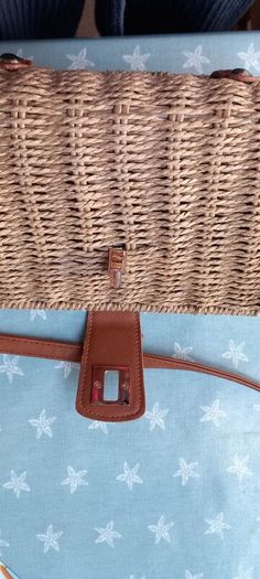 Faux Prada wicker/paper and PU leather shoulder bag