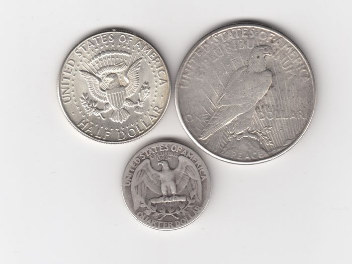 USA, Dollar,Half Dollar, Quarter Dollar coins, 3 x 90% silver coins (no. G2)