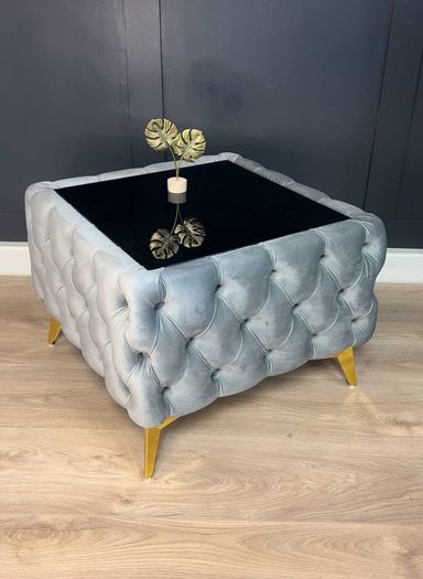 Velvet coffe table with glass