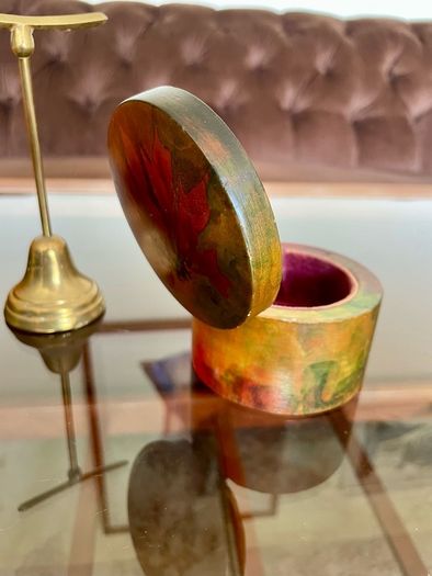 Vintage German Wooden Hand Painted Lacquered Jewellery Trinket Box Ring Box