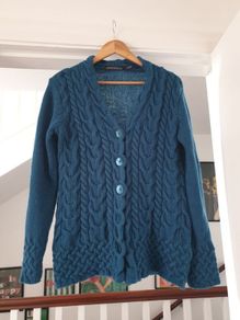 IrelandsEye teal wool cable knit cardigan size xl