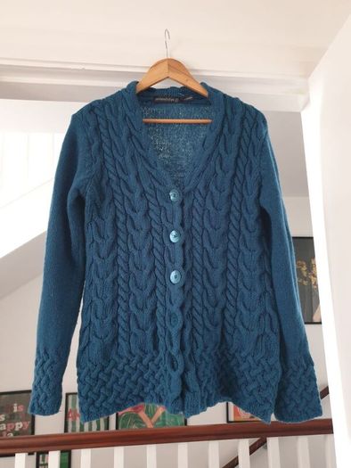 IrelandsEye teal wool cable knit cardigan size xl