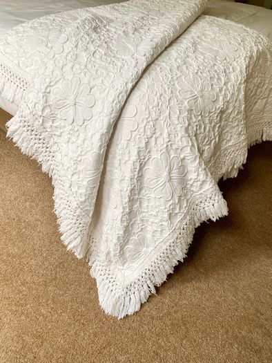 Soft white cotton double bedspread