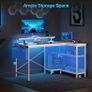 L Shaped Gaming Desk with LED Lights, 100 x 70 cm Computer Desk with Power Outlet Image 3