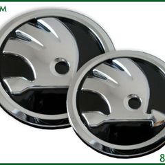 90mm 80mm Sliver Skoda Front Rear Emblem Badge For Octavia Fabia Roomster Yeti