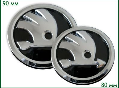90mm 80mm Sliver Skoda Front Rear Emblem Badge For Octavia Fabia Roomster Yeti
