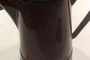 A Vintage Mid Century , Retro Enamel Metal Polish Brown Coffee Pot - Made in Poland - I liter capacity