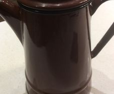 A Vintage Mid Century , Retro Enamel Metal Polish Brown Coffee Pot - Made in Poland - I liter capacity
