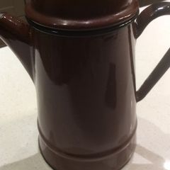 A Vintage Mid Century , Retro Enamel Metal Polish Brown Coffee Pot - Made in Poland - I liter capacity