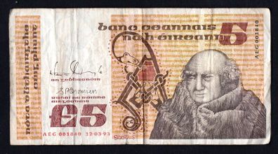 1993 Ireland IR5 Johannes Scotus Erigena Banknote Series B. Note issued 12/03/93. Serial number AEG001840