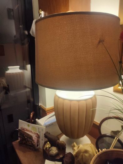 Vintage Large Terracotta And Porcelain Table Lamp.