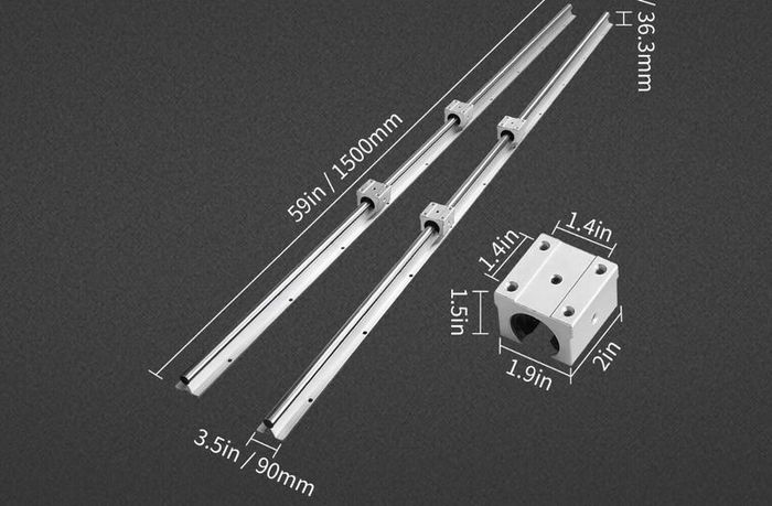 Linear Guide Rail Set, SBR20 1500mm, 2 PCS 59 in/1500 mm SBR20 Guide Rails and 4 PCS SBR20UU Slide Blocks, Linear Rails and Bearings Kit for Automated Machines DIY Project CNC Router Machines