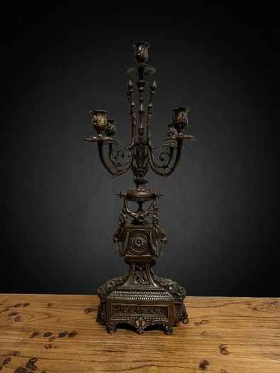 Magnificent Large Antique French 5 Branch Bronze Candelabra