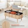 1000 mm Lift Top Coffee Table, Fluted Oval Coffee Table with 3 Hidden Compartment, Mid Century Wooden Oval Center Desk with Storage, Lift Up Tabletop for Home & Office, Easy Assembly, Burlywood Image 6