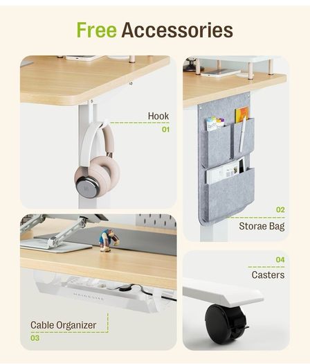 Electric Height Adjustable Standing Desk, 100x60cm Sit Stand Desk