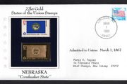 1988 USA Nebraska "Cornhusker State" 22kt Gold Replica of the 1976 United States Flag Stamps showing 25c US flag definitive tied Lincoln, Nebraska (state capital) illustrated cover