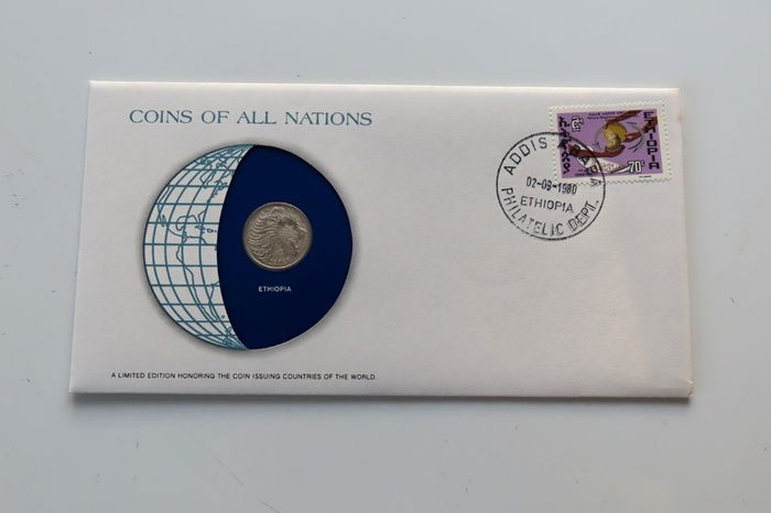 Ethiopia 1977 Vintage Coin Stamp cover BUNC Lion