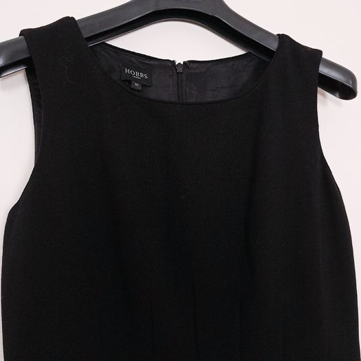 Hobbs Black Sleeveless Waist Pleated Tailored 100% Wool Sheath Dress 10UK/38EU