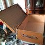 Vintage Hard Travel Suitcase, 1940s to 1950s, featuring a rigid textured brown exterior, metal corner guards, and a molded carry handle, Measurements are in the photo's, Postage Available or Collection Image 9