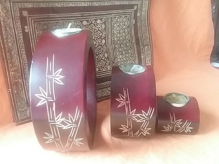 Set of Three Wooden Tea light holder