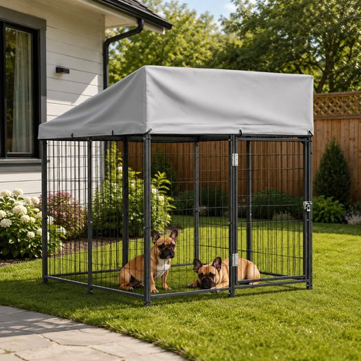 Outdoor Dog Kennel, 1.12 x 1.15 x 1.25 m Large Dog Kennel with Secure Lock, Outside Dogs Enclosures with UV-Resistant & Waterproof Roof Cover